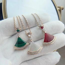 Necklaces Pendant Necklaces High version Necklace New little skirt necklace Female Scalloped white fritillaria carnelian full diamond double