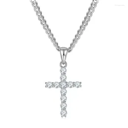 Chains VOJEFEN Classic Cross Necklace Womens 925 Sterling Silver Moissanite 3.0mm Grade D High Quality Fine Jewelry Necklaces Pendant