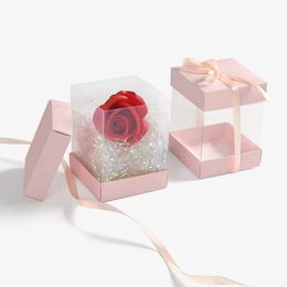 10 square pink gift transparent PVC box display box dustproof storage wedding discount party decoration transparent gift display box 231227