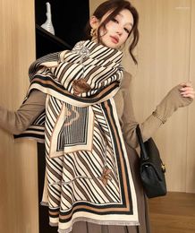 Scarves Winter Striped Camellia 2024 Leopard Thick Cashmere Women Scarf Warm Pashmina Shawl Wraps Blanket Bufanda Designer Travel Stoles