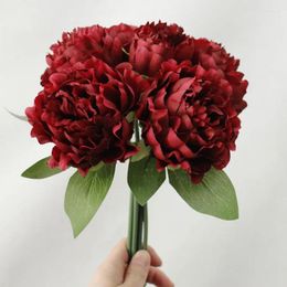 Decorative Flowers 6Head Bundle Artificial Peony Bouquet Silk Flower Wedding Decor Bridal Fake Peonies Home Decoration Party Flore