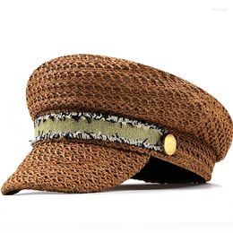 Berets Simple Women Summer Visor Straw Hat Version Fine Art Retro Beach Beret Female Bonnet Caps Girl Mesh Military Cap