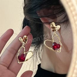 Statement Minimalist Gold Silver Color Mixed Solid Heart Pendant Drop Earrings Street Style Korean Fashion Jewelry