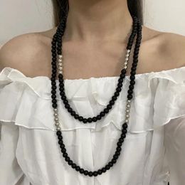 Pendant Necklaces Black Long Beaded Women's Necklace Exaggerated Fashion Luxury Club Party Banquet Clavicle Chain For Women Jewellery