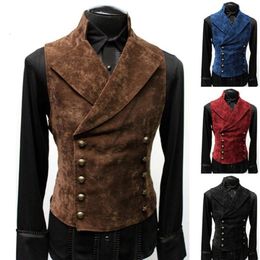 Double Breasted Veet Gothic Steampunk Retro Mediaeval Victorian Vest Men's Stand Collar Stage Cosplay Prom Costume