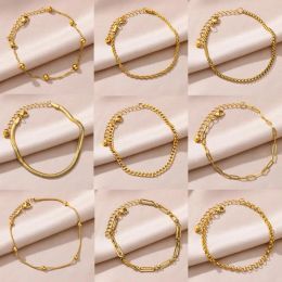 Fußkettchen für Frauen, 14 Karat Gelbgold, goldene Farbe, Kette, Fußkettchen, für Damen, Sommer, Strand, Accessoires, Fußbeinarmbänder, Modeschmuck