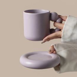 Modern Cup Set 11oz Sublimation Ceramic Coffee Mug Creative Water Handgrip 325ML Fat With Bottom Saucer 231226