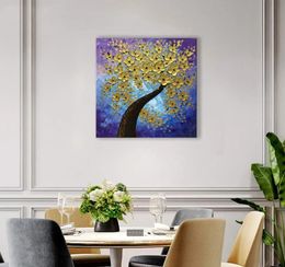 Paintings Brand New 100% Handpainted Golden Flower Tree Oil Painting on Canvas Home Wall Decor Art Modern Abstract Paintings No Frame B3