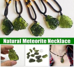 Natural Moldavite Green Aerolites Crystal Stone Pendant Necklace Energy Rope Braided Unique Jewellery Necklaces3813621