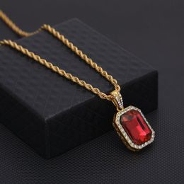 Mens Mini Ruby Pendant Necklace Gold Cuban Link Chain Fashion Hip Hop Necklaces Jewellery for Men207y