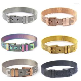 Link Bracelets Rose Gold Stainless Steel Mesh For Women With Silver Color Beads Charm Watch Belt Bangles As Girls Gift