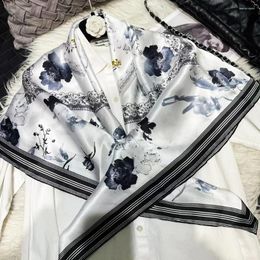 Scarves BYSIFA|China Style Black White Women Silk Scarf Shawl Fall Winter Ladies Large Square Fashion Summer Beach Cover-Ups