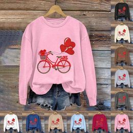 Women's Hoodies Fashion Round Neck Casual Valentine's Day Cycling Love Balloon Rose Print Long Sleeve Top Sweatshirt