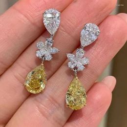 Dangle Earrings Flower Lab Topaz Diamond Earring Jewelry 925 Sterling Silver Party Wedding Drop For Women Engagement Gift