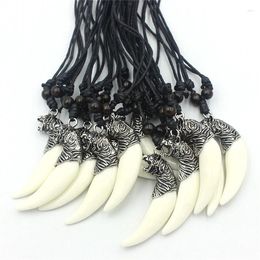 Pendant Necklaces Jewellery Wholesale 12 Pcs Punk Tiger Head Teeth Pendants Alloy Leopard Charms Beads Sweater Chain Rope XL115