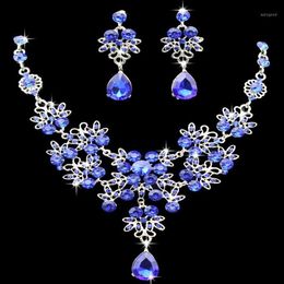 Earrings & Necklace KMVEXO Multiple Colours Water Drop Wedding Bridal Formal Party Prom Jewellery Sets Crystal Rhinestone Brides Sets204G