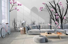 3d Mural Wallpaper Modern Simple Dead Tree Big Tree Pink Flowers Landscape Living Room Bedroom Wallcovering HD Wallpaper6029309