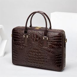 Briefcases Westal Bag Men's Genuine Leather Crocodile Pattern Office Bag for Men Designer Briefcase Handbag Laptop Bag 14 Inch