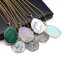 Pendant Necklaces Fashion Natural Stone White Turquoise Flash Labradorite Amazonite Hexagon Necklace Exquisite Jewelry Accessories Gift