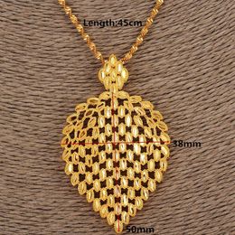 Dubai Necklace Women Ethiopian Plume Pendant Necklace 14k Yellow Solid Fine Gold GF Jewellery Africa Arab Flower Gifts253W