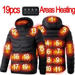 19pcs NWE Men Winter Warm USB Heating Jackets Smart Thermostat Pure Colour Hooded Heated Clothing Waterproof Warm Jackets 231226