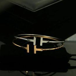 V0ni Pulsera Mujer Neue Luxus Qualität Mode Frauen Schmuck Edelstahl Offene Manschette Doppel t Armreif Armband Silber Rose Gold T Ife5