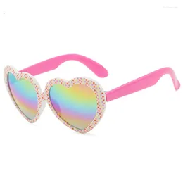 Sunglasses LongKeeper Kids Heart Shape For Girls Cat Eye Cute UV Protection Mirror Glasses Children Colourful