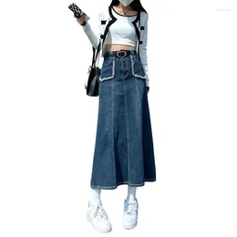 Skirts Women's Mid-length Denim Skirt 2023 Spring Korean Version High-waisted Retro Fishtail A-word Bag Hip-length Womens