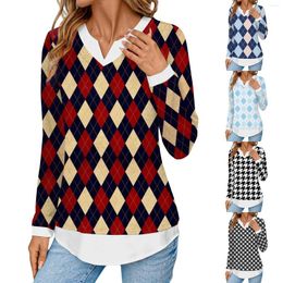 Women's T Shirts Tops Solid Colour V-Neck Layered Fall Regular Women Fashion Blouse 2023 Shirt