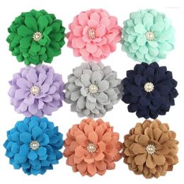 Hair Accessories 5PCS 10.5CM 4.2" Selling Big Blossom Scalloped Flower With Pearl Rhinestone For Kids Children Girls