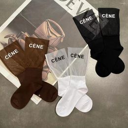 Women Socks 2023 Summer Women's Mesh Patchwork Letter Printed Mid-tube Foreign Air Pile Personality