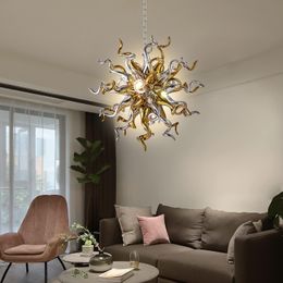 Hand-blown glass chandelier for restaurants Silver-gold high ceiling lights Hanging chandeliers for Stairs Hotels Halls (can be customized in size and color)