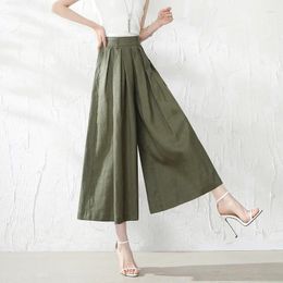 Women's Pants Vintage Calf-length Wide-leg Cotton Linen Culottes 2023 High Waist Trousers Summer Thin Loose Casual