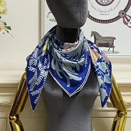 Scarves women's square scarf scarves shawl 100% silk material blue pint letters flowers beautiful pattern size 90cm 90cm