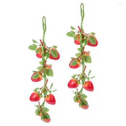 Party Decoration 2 Pcs Ornament Artificial Fruit Strawberry Hanging Decor Creative Wall Ornaments