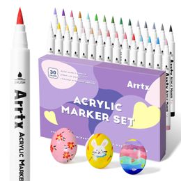 Arrtx 30 Pastel Colors Acrylic Brush Marker Paint Pens Available On Rock Glass Canvas Metal Ceramic Mug Wood Plastic Easter Egg 231226