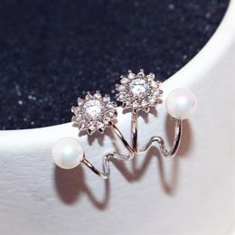 big brand style ins fashion designer earrings super glittering diamond zircon crystal sunflower pearl stud earrings woman336R