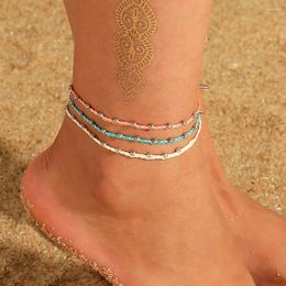 Anklets Simple Style Waterproof Wax Thread Braided Anklet Handmade Adjustable Ankle Bracelet For Girls Women 3pc