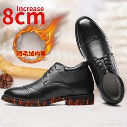 Dress Shoes Men's Height Increasing Cotton Increased 8cm Plush Insulation Wool Integrated Boots Business High Top Leather