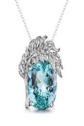 Micro Inlay Feather Dove Egg Aquamarine Pendant Luxurious Domineering Colorful Jewelry Diamond Sky Blue Topaz Necklace7791623