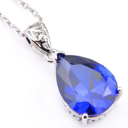 10Pcs Luckyshine Fashion Pendant Simple Design Teardrop Blue Cubic Zirconia Gemstone Silver Women Pendants Necklaces for Wedding P259s