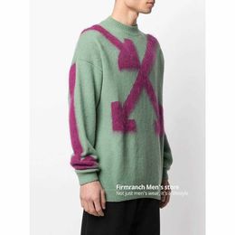 Men's Sweaters Firmranch On Sale Clearance Double-headed Arrow Green Mohair Sweater For Men Women Loose Pullover Autumn Winter Jersey Free Ship J231227