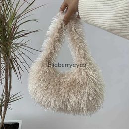 Shoulder Bags 2023 New Faux Fur Hobo Handbag Luxury Furry Soft Shopper Bag Y2K Girls Winter Plush Small Purse Fashion Fluffy Women Tote Walletblieberryeyes