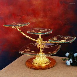 Plates European Luxury Glass Fruit Plate Modern Living Room Dried Snack Multi-layer Three-layer Cake Stand WF107330