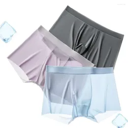 Underpants Elastic Waist Underwear Seamless Ice Silk Men's Boxers Soft Breathable With U Convex Design Quick Dry For Comfort