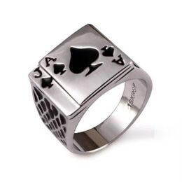 Punk Rock Enamel Black Oil Poker Card Spades A Men Finger Ring Alloy Gothic Skull Hand Claw Rings Playing Cards Jewelry3053