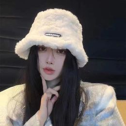 3 Colors Winter New Small Label Rabbit Hair Fisherman Hat Autumn And Winter Fashion Warm Bucket Hat Girl Plush Big Brimmed Hat Show Small Face