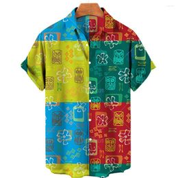 Men's Casual Shirts Abstract Ethnic Style Print Summer Oversized Short Sleeve Fashion Single-Breasted Blouses Trend Men Clothing