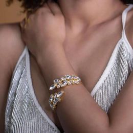 Bangle Stonefans Luxury Cubic Zircon Open Cuff Bracelets Wholesale Ins Fashion Leaf Bracelet Wedding Bridal Hand Jewellery