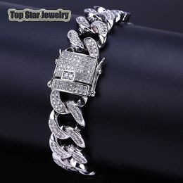 Copper Micro-inserts White Diamond MIAMI CUBAN LINK Bracelets Mens Hip Hop Bling Iced Out Chains With Jewellery Box2879